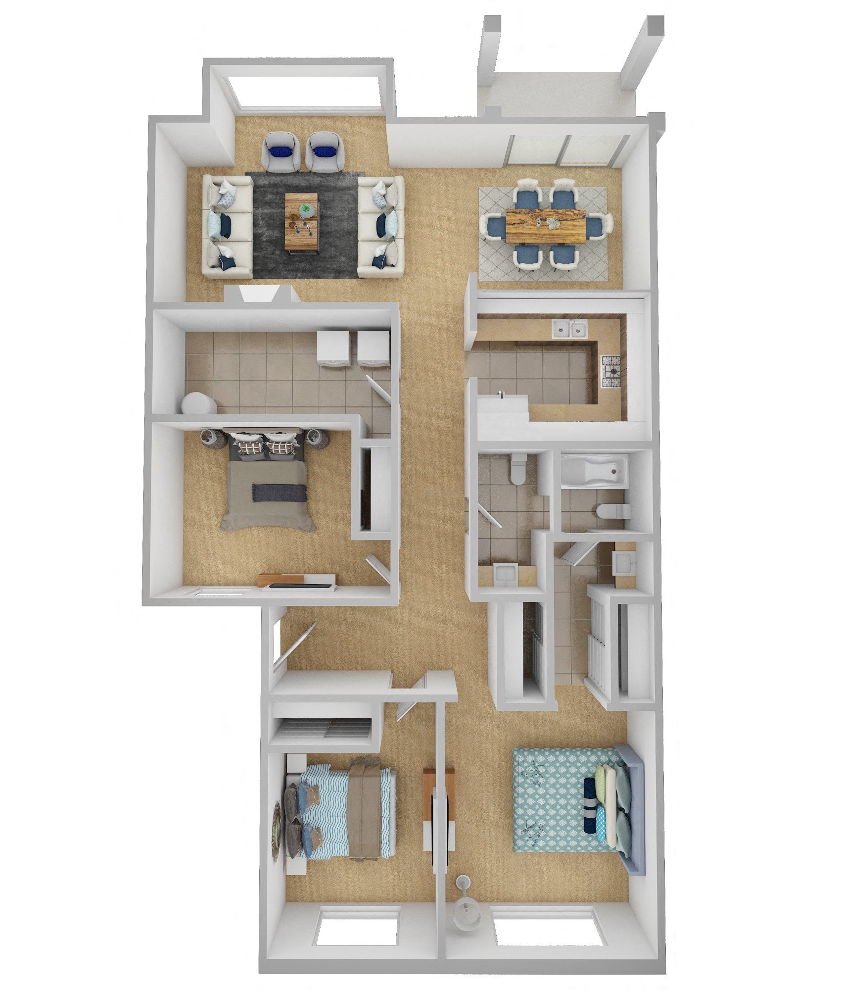 Yarrowood Highlands Apartments 3 Bedroom One and a Half Bath 3D Floor Plan Yarrowood Highlands Apartments 3 Bedroom One and a Half Bath 3D Floor Plan